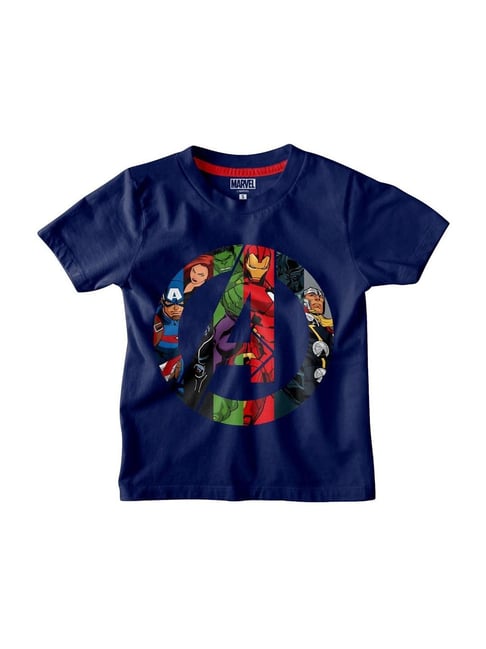 Bonkids Kids Navy Cotton Printed Avengers T-Shirt