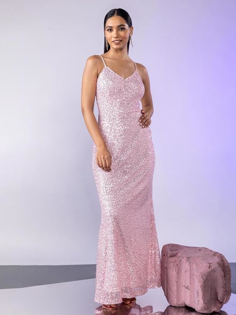 Buy SEQUIN BATEAU NECK FISHTAIL MAXI DRESS for Women Online in India