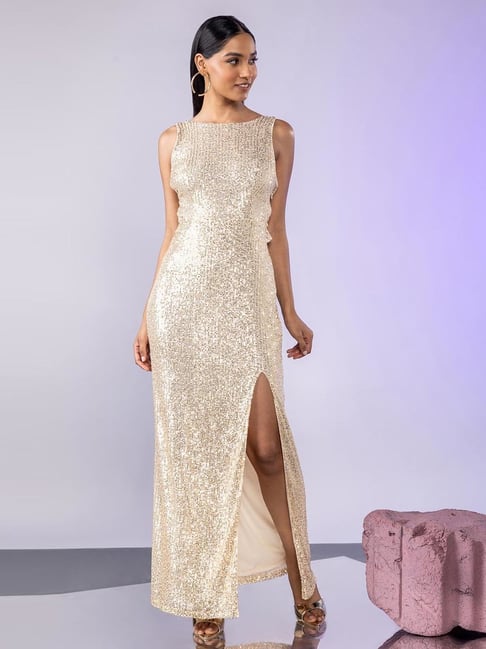 Twenty Dresses Golden Embellished Maxi Dress Price in India