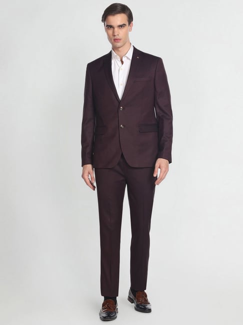 Buy Arrow Red Regular Fit Self Pattern Two Piece Suits for Mens