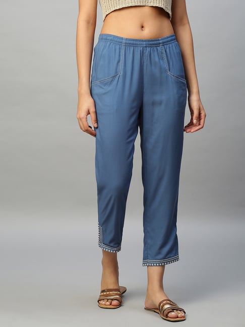 Chemistry Blue Regular Fit High Rise Trousers