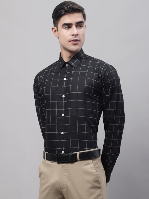 Jainish Black Cotton Regular Fit Checks Shirt-picture-14
