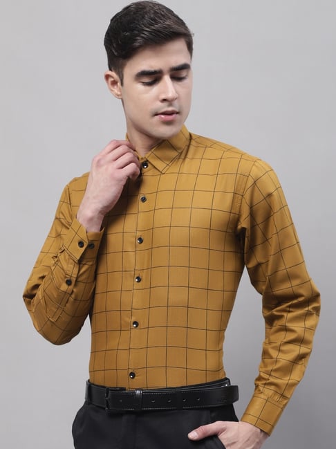 Jainish Mustard Yellow Cotton Regular Fit Shirt