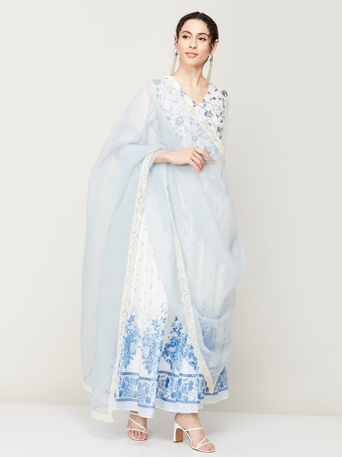 Melange by Lifestyle Off-White Embroidered Lehenga Choli Set With Dupatta Price in India