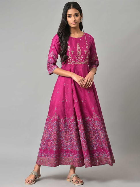 W Pink Embroidered Maxi Dress Price in India
