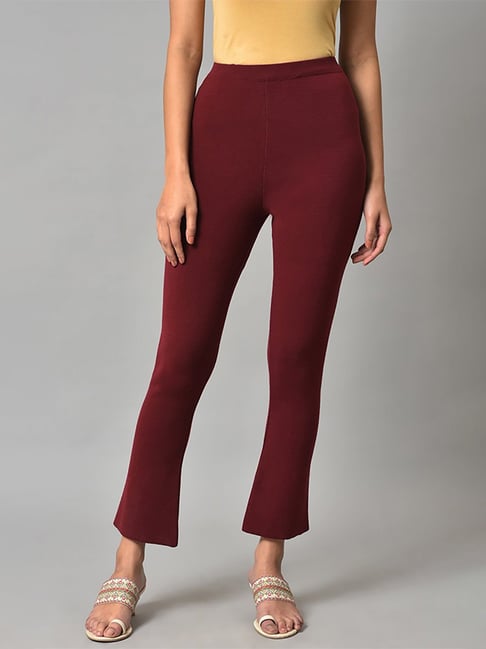 Women Solid Maroon Shimmer Leggings – Cherrypick