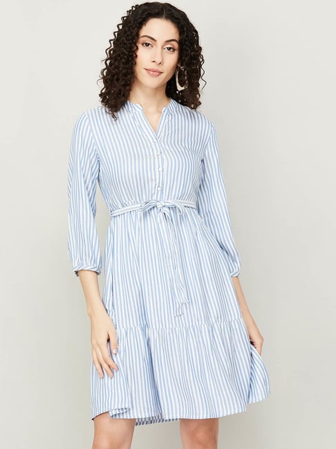 Fame Forever by Lifestyle White Striped A-Line Dress Price in India