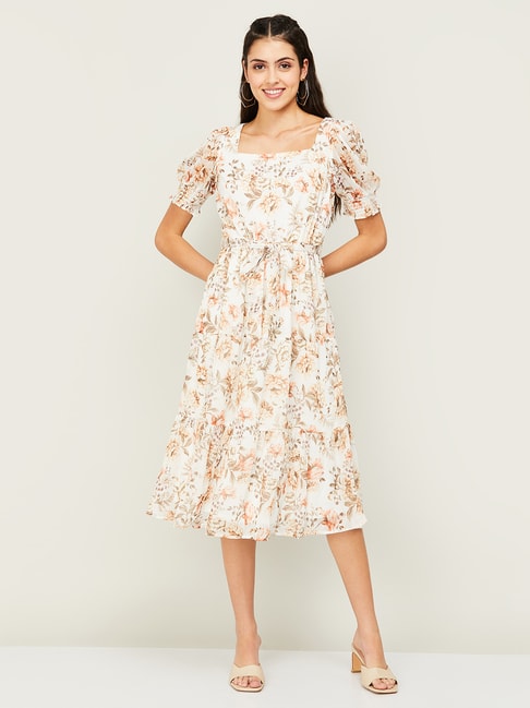 Code by Lifestyle White Printed A-Line Dress Price in India
