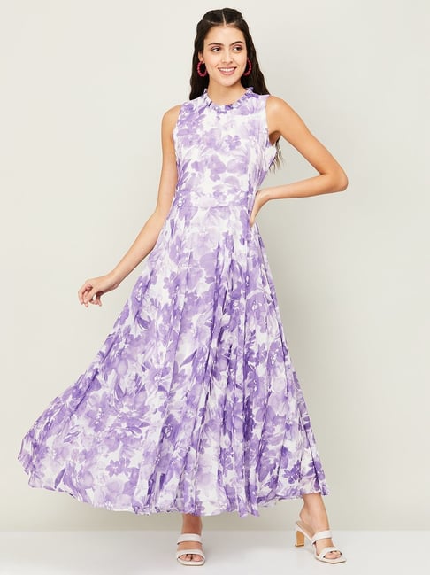Code by Lifestyle Purple Printed Maxi Dress Price in India