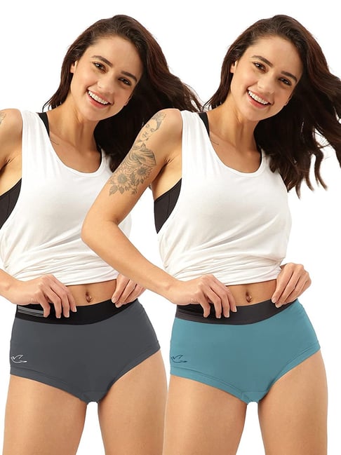 Freecultr Grey & Teal Hipster Panty - Pack of 2 Price in India
