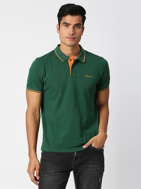 Pepe Jeans MAXTON Green Regular Fit Cotton Polo T-Shirt