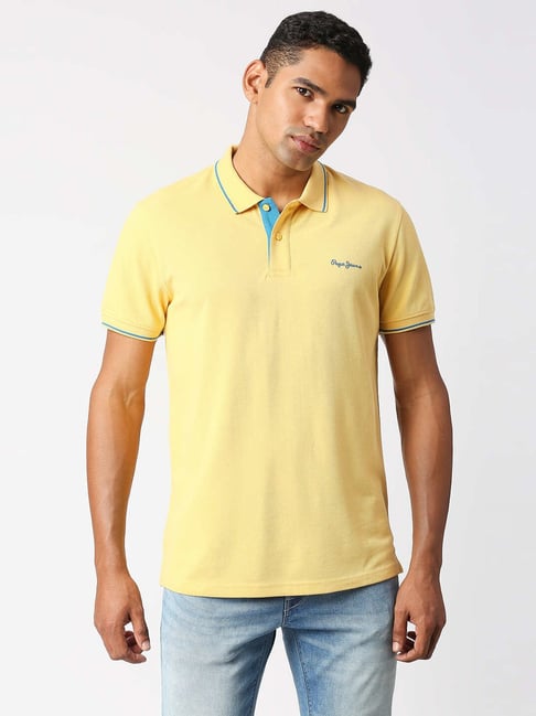 Pepe Jeans MAXTON Yellow Regular Fit Cotton Polo T-Shirt