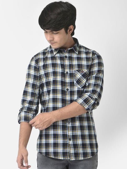 Crimsoune Club Kids Navy & White Cotton Chequered Full Sleeves Shirt-picture-20