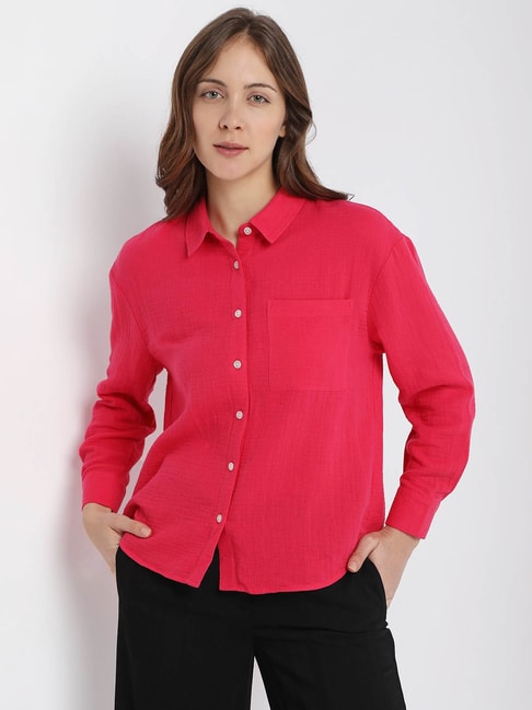 Vero Moda Red Cotton Slim Fit Shirt Price in India