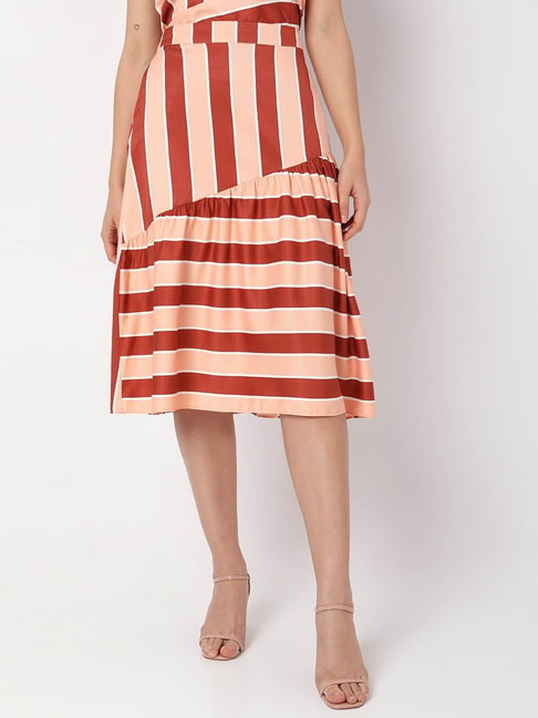 Vero Moda Peach & Rust Striped Skirt Price in India