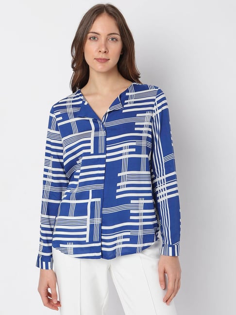 Vero Moda Blue & White Printed Top