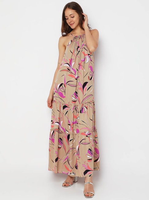 Vero Moda Beige Floral Print Gown Price in India