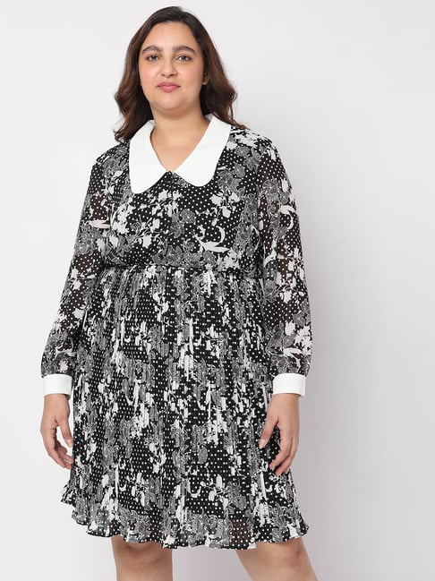 Vero Moda Curve Black & White Printed Fit & Flare Dress