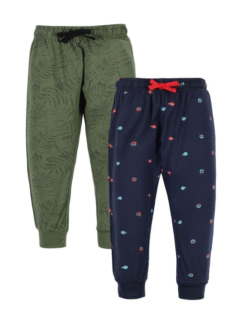 Plum Tree Kids Navy & Green Cotton Printed Joggers (Pack of 2)-picture-36