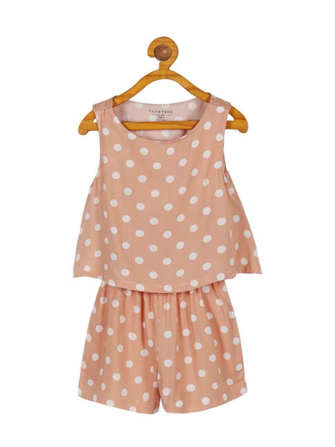 Plum Tree Kids Beige & White Printed Jumpsuit