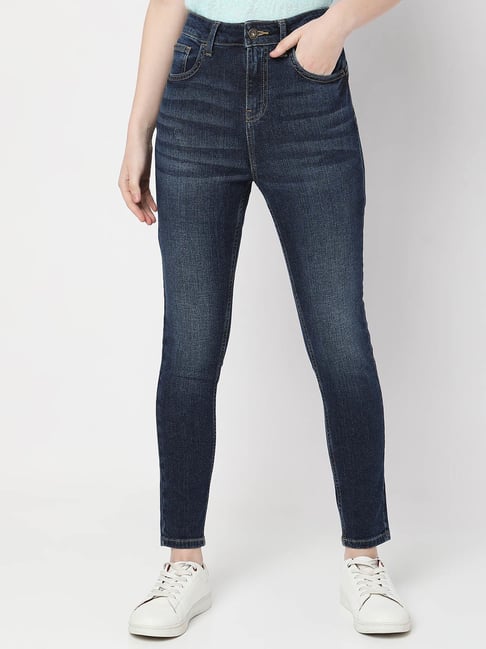 Vero Moda Dark Blue Cotton Slim Fit Jeans-picture-10