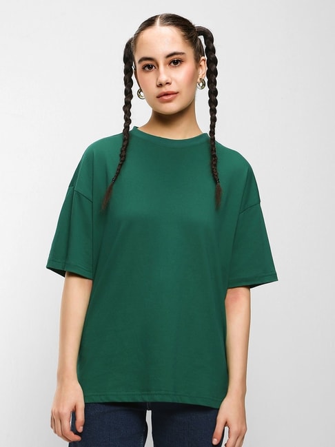 Bewakoof Dark Green Cotton Relaxed Fit Oversized T-Shirt Price in India