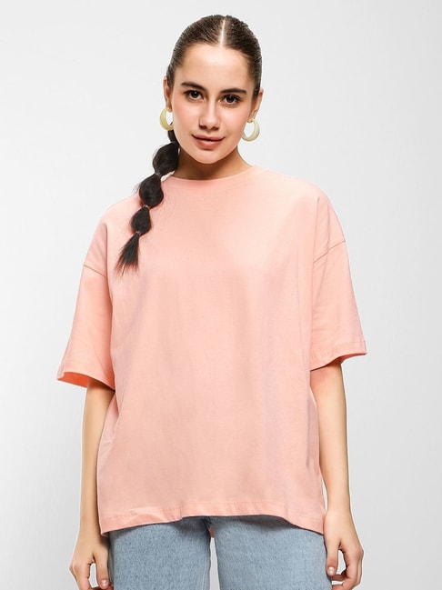 Bewakoof Peach Cotton Relaxed Fit Oversized T-Shirt Price in India