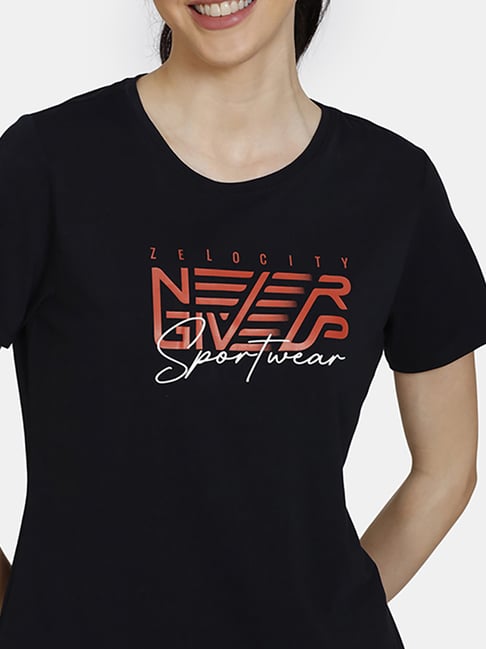 Buy Zelocity by Zivame Black Cotton Printed T-Shirt for Women