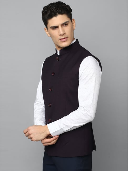 Louis Philippe Purple Slim Fit Printed Nehru Jacket