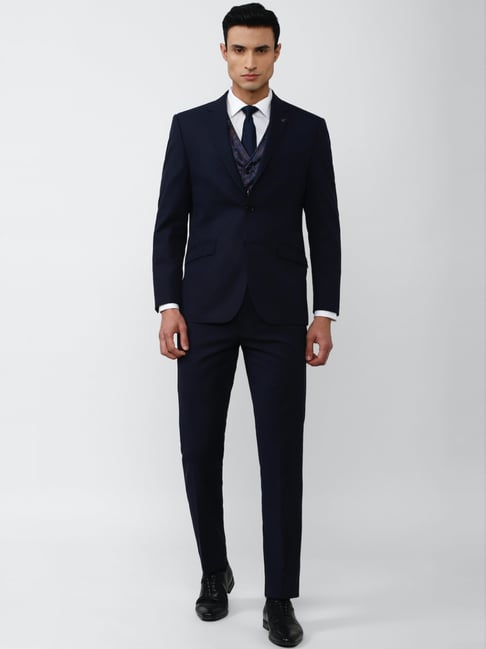 Van Heusen Navy Slim Fit Checks Four Piece Suit