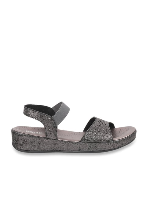 Mochi Women's Gun Metal Ankle Strap Wedges