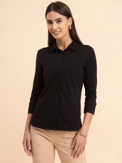 Fablestreet Black Cotton Regular Fit Shirt-picture-11