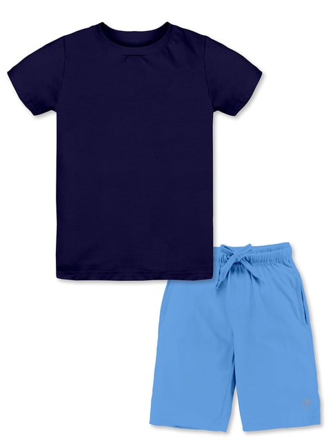 Kiddopanti Kids Blue Solid T-Shirt with Shorts