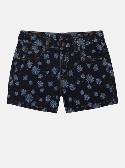 Kiddopanti Kids Blue Floral Print Denim Shorts-picture-12
