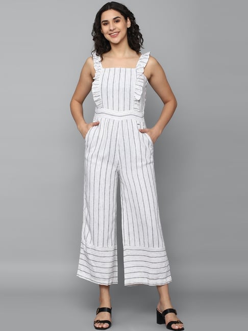 Allen Solly White & Grey Striped Jumpsuit-picture-33