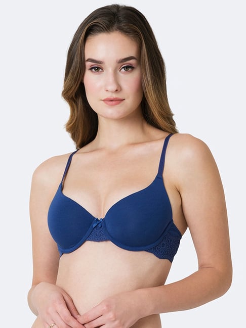 Navy Blue Net fabrics Soft Comfortable Padded bra for Women. - Bra S