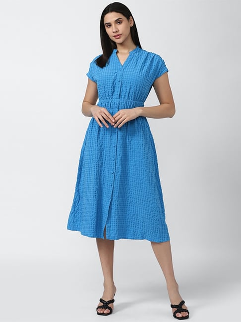 Van Heusen Blue Chequered A-Line Dress Price in India