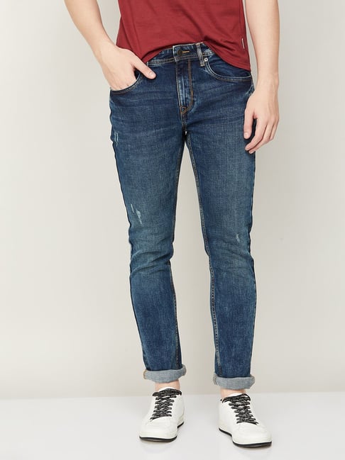 Fame Forever by Lifestyle Mid Blue Regular Fit Distressed Jeans