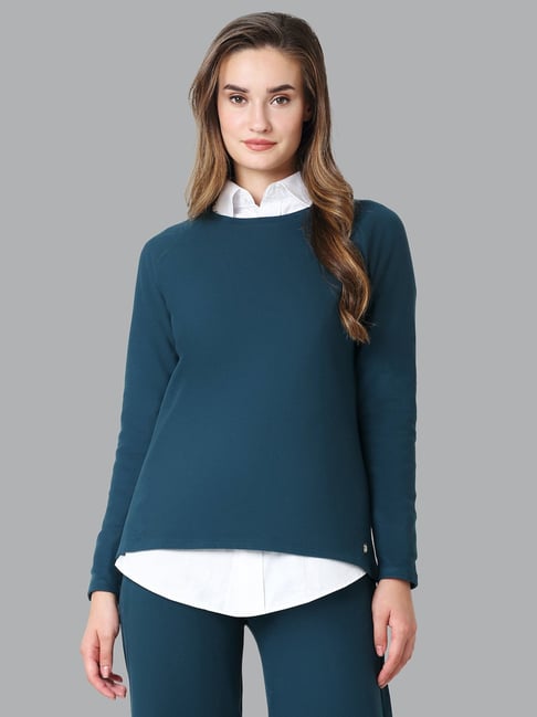 Van Heusen Teal Blue Full Sleeves T-Shirt