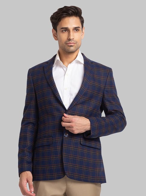 Park Avenue Blue Super Slim Fit Checks Blazer
