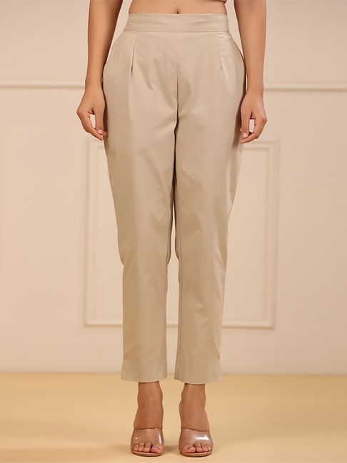 Buy Tokyo Talkies BeigeWhite Formal Trouser for Women Online at Rs459   Ketch