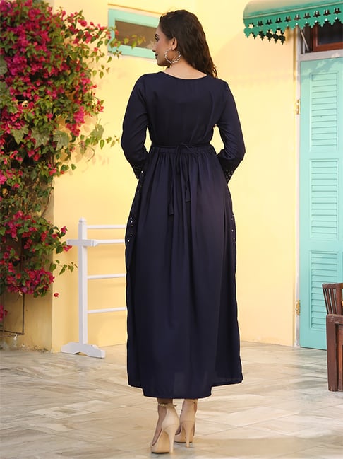 CARAMEL JUNIPER DRESS（NAVY） Buy Juniper Navy Cotton Embellished A-Line Dress for Women