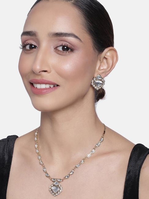 Estele Gold-Plated Traditional Kundan Necklace & Earring Set for Women-picture-20