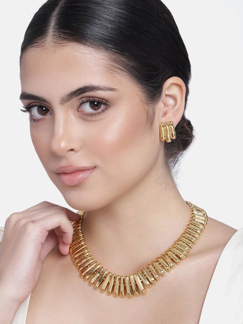 Buy Estele Gold-Plated Link Capsule Necklace Set for Women Online