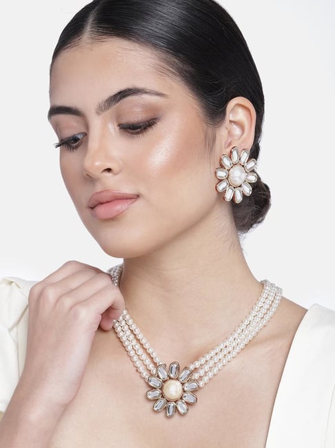 Estele Gold-Plated Kundan & Pearl Necklace Set for Women-picture-14