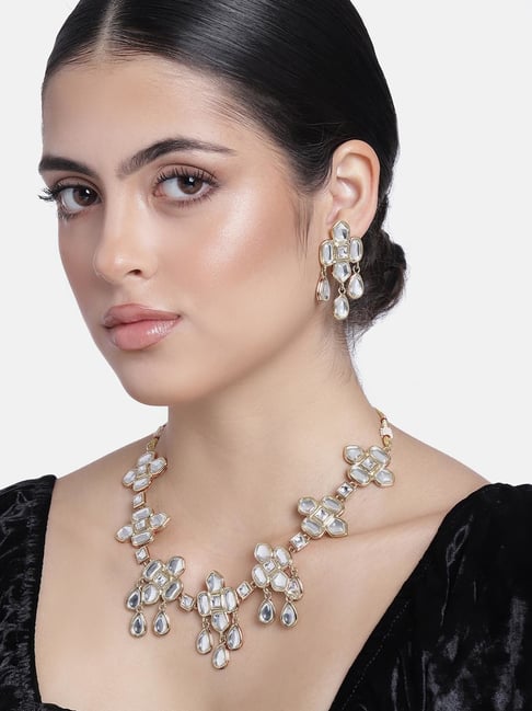 Estele Gold-Plated Traditional Kundan Necklace Set for Women-picture-17