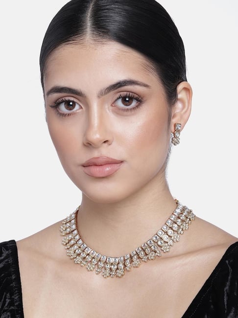 Estele Gold-Plated Traditional Kundan Necklace & Earring Set for Women-picture-21