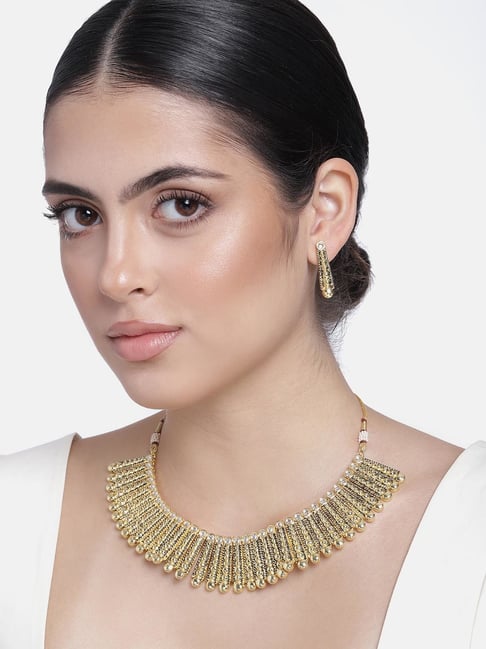 Estele Gold-Plated Traditional Kundan Necklace & Earring Set for Women-picture-22