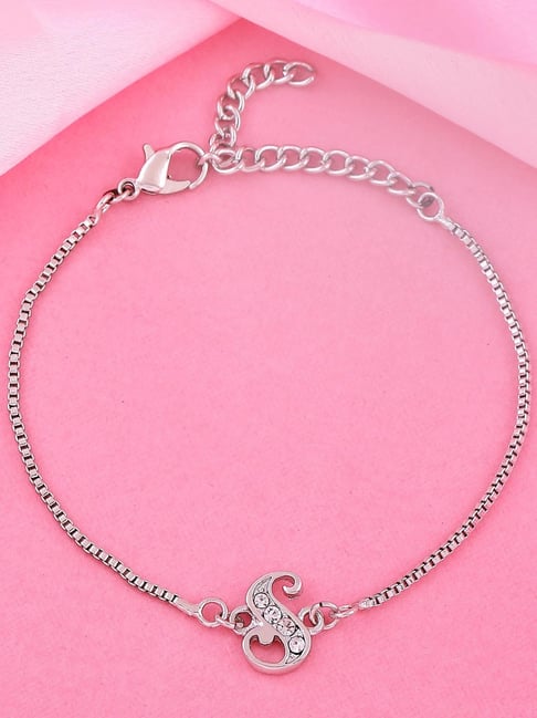 Buy Alphabet Initial S Silver Rhodium Plated Bracelet at