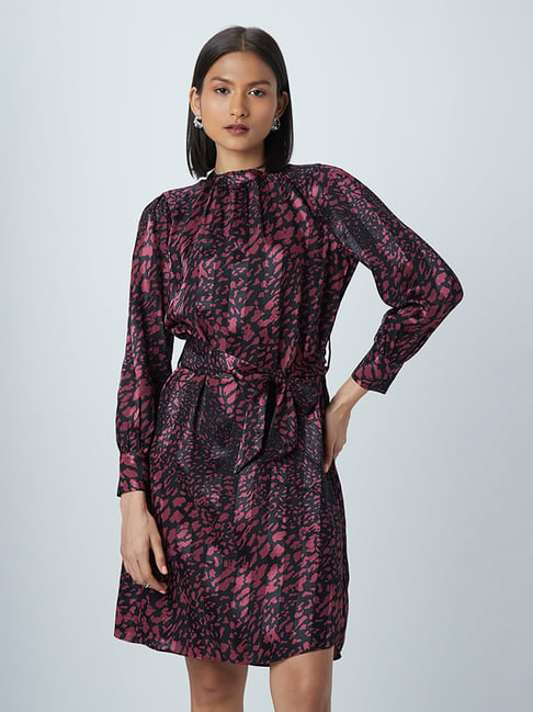 Wardrobe by Westside Black Abstract Print Dress With Belt Price in India
